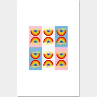 Rainbow Chanukiah Trans Grid Posters and Art